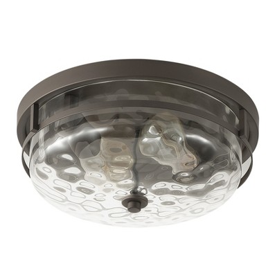 Dewdrop Vintage 2-Light Glass Flush Mount Drum Shape Stone Ripple Ceiling Lamp
