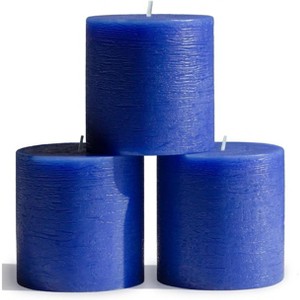 3x3 Pillar Candles Set of 3 - Rustic Unscented No Drip Blue Candles for Home Decor, Weddings, Centerpieces - 1 of 4