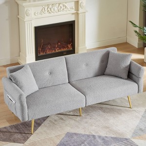 APRILSOUL79.4"Modern Teddy Upholstered Accent Loveseat Sofa With Side Pocket,Folding Sleeper Sofa Bed - 1 of 4