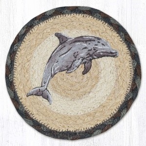 Earth Rugs Decorative Dolphin Round Coaster – Rustic Farmhouse Coastal Accent 7"x7" - 1 of 3