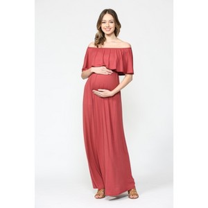 Hello Miz Women's Off Shoulder Ruffle Maternity Maxi Dress - 1 of 4
