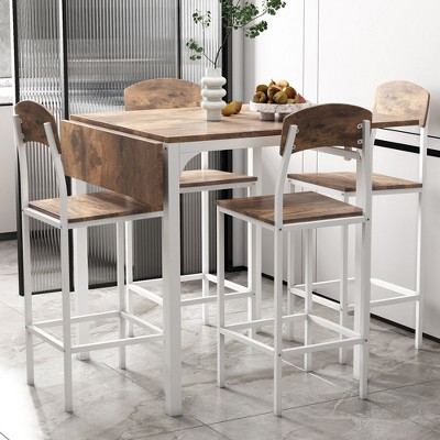 5 Piece Dining Table Set for 4, Counter Height Extendable Kitchen Table Set with Drop Leaf, Kitchen Table and Chairs Set for Kitchen Dining Room