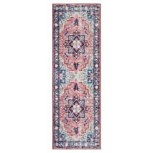 Garvee 2x6FT Vintage Washable Area Rug, Ultra-Thin Traditional Medallion Rug, Low Profile Pile Print Distressed Carpet for Home - 1 of 4