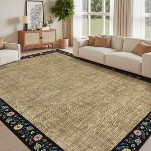 Machine Washable Modern Floral Bordered  Non Slip Area Rug for Living Room Soft Low Pile Indoor Aesthetic Carpet for Bedroom Dining Room Office - 1 of 4