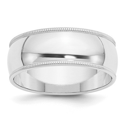 Black Bow Jewelry 8mm 10K Yellow or White Gold Half Round Milgrain Standard Fit Band