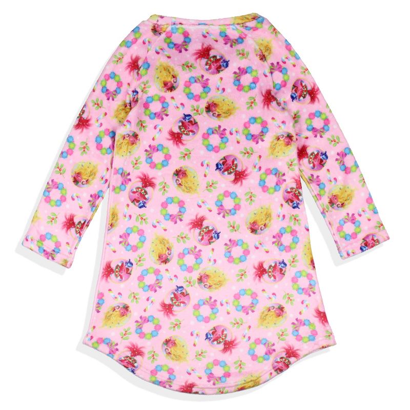 Trolls Girl's Sweetest Holiday Plush Fleece Raglan Kids Pajama Nightgown Multicolor, 4 of 5