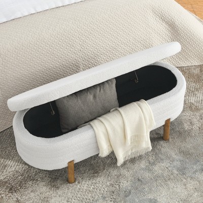GDFStudio Dick 46" Faux Shearling Upholstered Soft Oval Ottoman with Rubberwood Legs