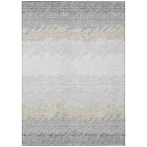 Silver Gray And Beige Striped Washable Indoor Outdoor Area Rug - 1 of 4