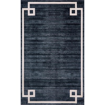 Navy Blue Geometric Easy-Care Synthetic Indoor Rug 5' x 8'