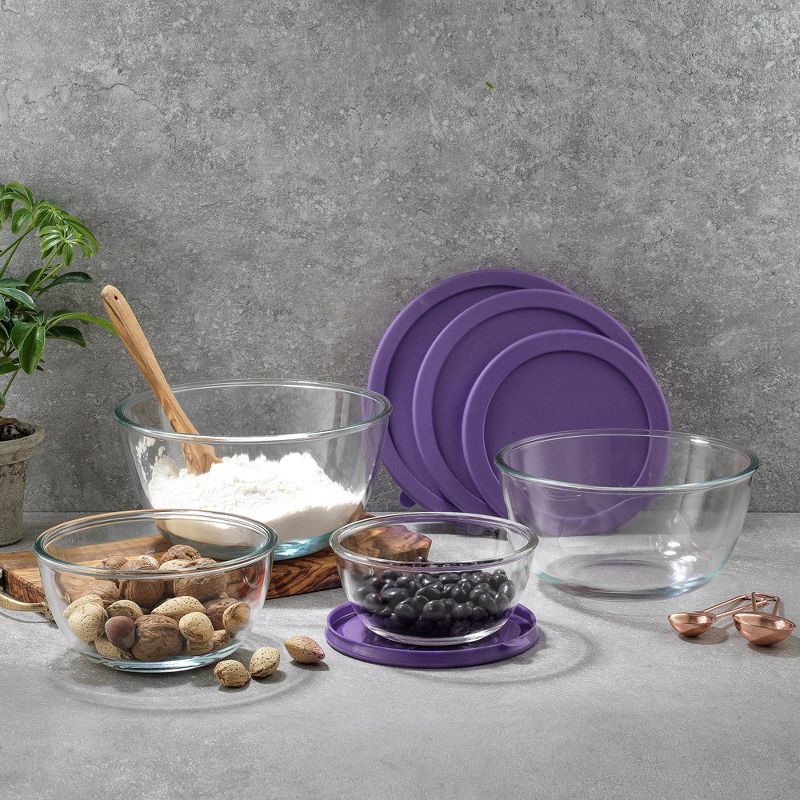 JoyJolt JoyFul 4 Kitchen Glass Food Mixing Bowls With Lids - Purple, 3 of 8