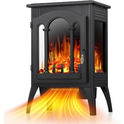 ZAFRO Electric Fireplace Stove, Freestanding Electric Fireplace Heater with Adjustable Flame Brightness, Overheating Protection, 1000W/1500W,