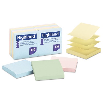 Highland Self-Stick Pop-Up Notes 3 x 3 Assorted Pastel 100-Sheet 12/Pack 6549PUA