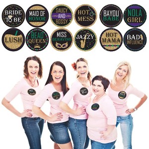 Big Dot of Happiness Nola Bride Squad - New Orleans Bachelorette Party Funny Name Tags - Party Badges Sticker Set of 12 - 1 of 4