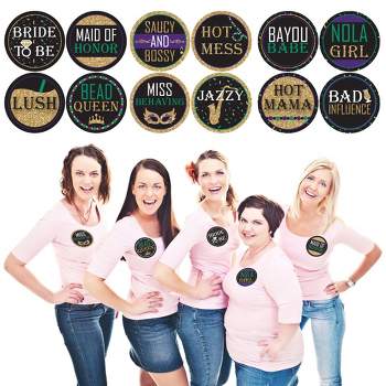 Big Dot of Happiness Nola Bride Squad - New Orleans Bachelorette Party Funny Name Tags - Party Badges Sticker Set of 12