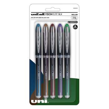 uni Vision Elite Roller Ball Stick Pen, 0.5 mm Micro Tip, Assorted Colors, Pack of 5