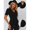 INSPIRE CHIC Women's Vintage Solid Victorian Puff Sleeve Steampunk Lace Up Blouse - 2 of 4