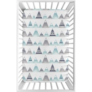 Sweet Jojo Designs Boy, Girl, Unisex/Gender Neutral Baby Fitted Mini Crib Sheet Mountains Grey, Blue and White - 1 of 4