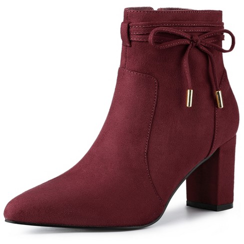 Allegra K Women's Platform Buckle Lace Up Block Heel Ankle Boot Burgundy 7  : Target