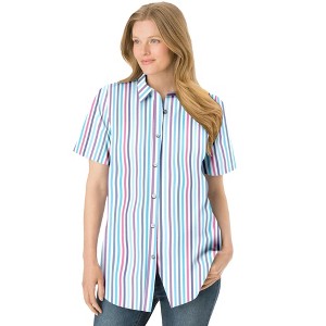 Woman Within Women's Plus Size Perfect Short Sleeve Shirt - 1 of 4