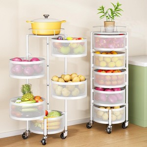 Fruit and Vegetable Basket Bowls for Kitchen with Metal Top Lid, 5 Tier Rotating Storage Rack Cart - 1 of 4