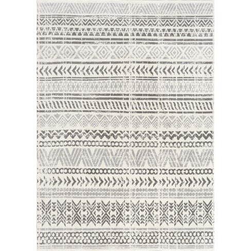 Nuloom Chloe Bohemian Motif Banded Area Rug - Light Grey 4' X 6' : Target
