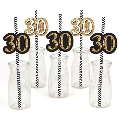 Big Dot of Happiness Adult 30th Birthday - Gold - Paper Straw Decor - Birthday Party Striped Decorative Straws - Set of 24