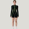 Anna-Kaci Active Women's Long Sleeve Zip Front Active Romper with Neon Piping and Contoured Seams - 2 of 4