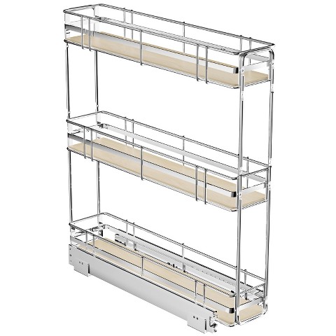 HomLux 3-Tier Pull Out Cabinet Organizer Spice Rack for Narrow Cabinet 6in W x 20?in D Slide Out Wood Shelves Storage for Kitchen