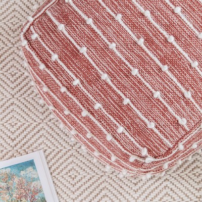Penelope Handcrafted Cotton-Polyester Red/Ivory Pouf Ottoman