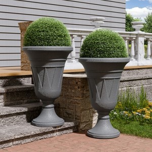 FONTOI 2 Pack Planters with Scalloped Rim, Outdoor Indoor Planters, Flower Plant Pots for Garden, Patio, Backyard, Dark Gray, 15.75"*23.62"*15.75" - 1 of 4