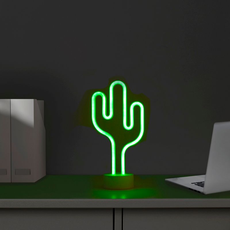 Northlight 11.5" Battery Operated Neon Style LED Cactus Table Light - Green, 2 of 7