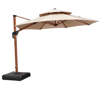 PURPLE LEAF 10ft Outdoor Umbrella with Base Patio Round Large Cantilever Umbrella Windproof Offset Heavy Duty Sun Umbrella for Garden Deck Pool