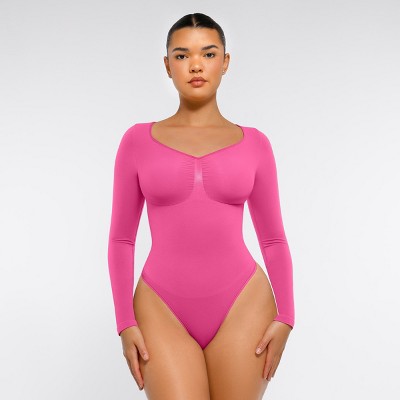 Feelingirl Women's Seamless Long Sleeve Compression Thong Shapewear Bodysuit Black XS