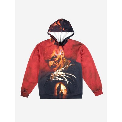 A Nightmare On Elm Street Big Print Freddy Long Sleeve Adult Hooded Sweatshirt