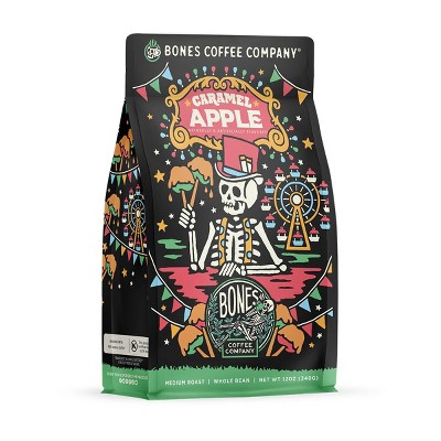 Bones Coffee Company Caramel Apple Whole Coffee Beans Caramel Apple Flavor 12 oz Medium Roast (Whole Bean)