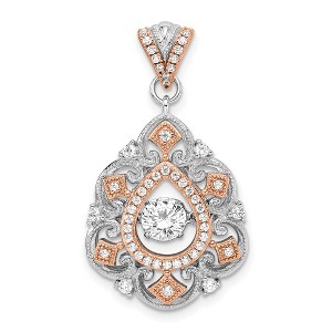 Black Bow Jewelry Platinum & Rose Tone Sterling Silver & CZ Filigree Pendant, 17 x 32mm - 1 of 4