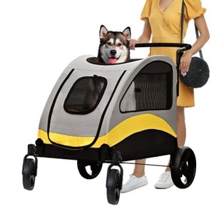 Large Heavy Duty Dog Stroller Folding Pet Stroller 4-Wheel Pet Travel Carrier Double Door Pet Trolley Skylight Cart with Rainproof Cover - 1 of 4