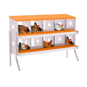 Chicken Nesting Boxes, Hole Roll Away Nest Box for Chicken Coop, Metal Egg Laying Box with Lid Cover to Protect Eggs, Rollout Egg Collection - 1 of 4
