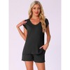 INSPIRE CHIC Women's 2 Piece Lounge Set Knit Short Sleeve Tee and Shorts Pajama Set with Pockets - 2 of 4