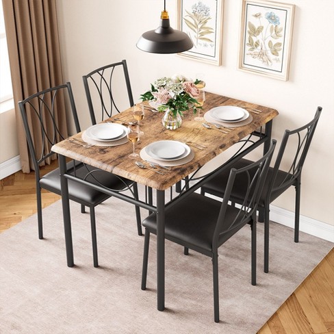 Dining Table Set 4 Piece Dining Room Table Set With 4 Chairs Kitchen Rectangular Table Set For Small Space Apartment Retro Brown Target