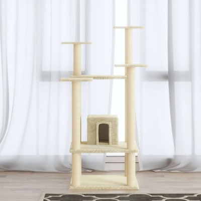 vidaXL Cat Tree Cream Engineered wood, plush, sisal Medium Durable