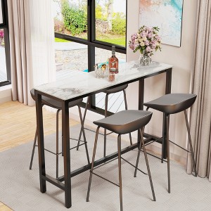 Tall Breakfast Bar Table Rectangle Pub Table Marble Top for Dining Room Coffee - 1 of 4