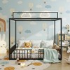 Polibi 3-in-1 Convertible Montessori Metal Floor Bed with Fence Guardrails and Canopy Frame - 3 of 4