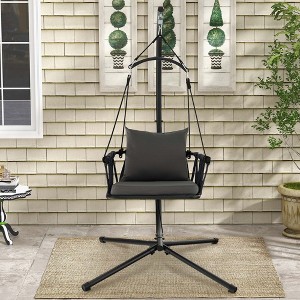 Costway Hanging Swing Hammock Chair with Stand Metal Frame Woven Backrest Seat  Cushions - 1 of 4