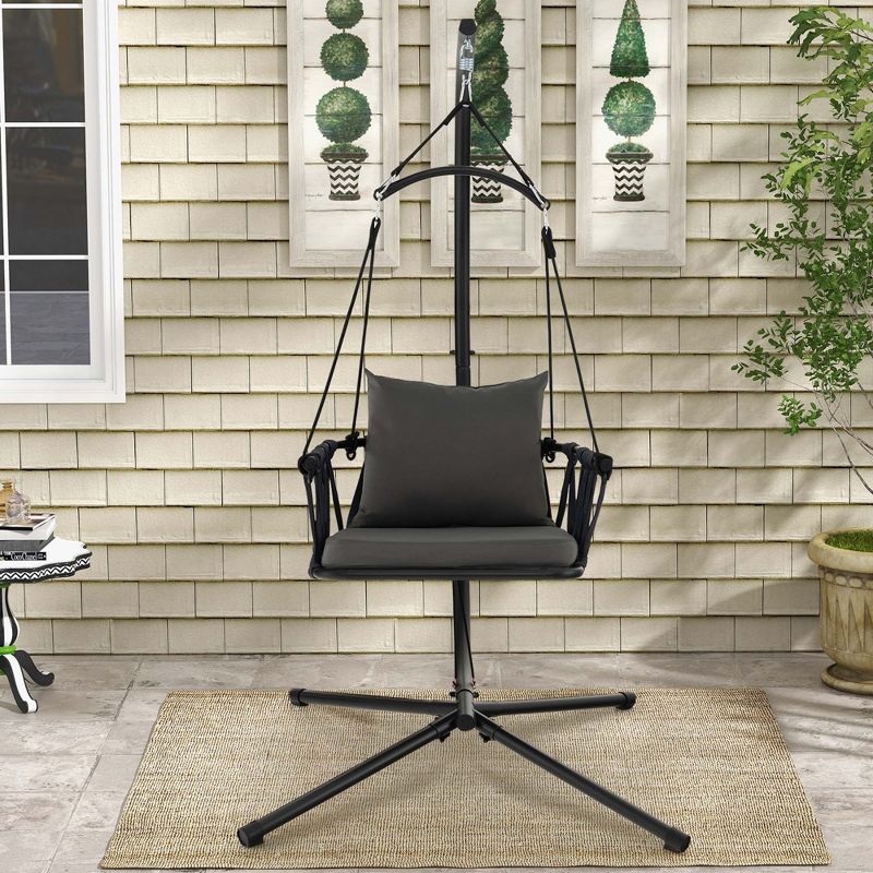 Costway Hanging Swing Hammock Chair with Stand Metal Frame Woven Backrest Seat  Cushions, 1 of 11