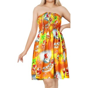 HAPPY BAY Women's Casual Beach Vacation A line Slit Mini Dress Tube Top Short Strapless Christmas Holiday Dresses for Women L-XL Palm Tree Squash - 1 of 4