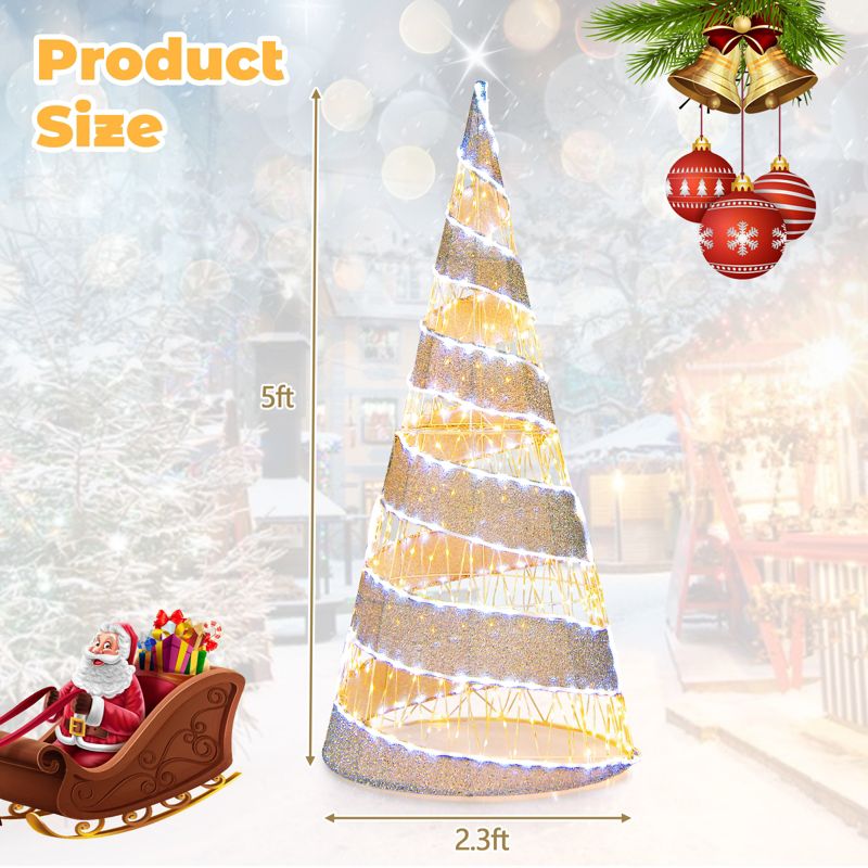 Costway 5FT Pre-lit Christmas Cone Tree with 300 Warm White & 250 Cold White LED Lights, 3 of 11