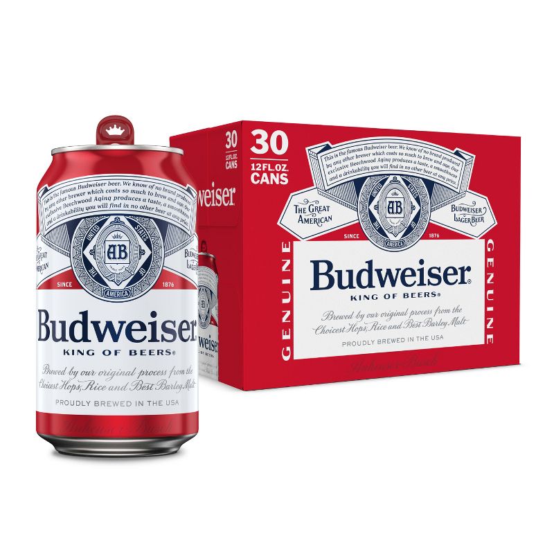 Budweiser Lager Beer - 30pk/12 fl oz Cans, 1 of 12