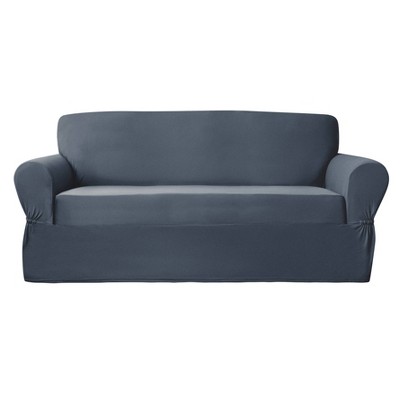 Stretch Plush Sofa Slipcover Slate Blue - Zenna Home