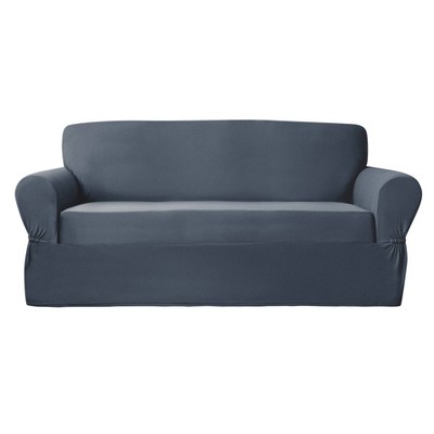Stretch Plush Sofa Slipcover Slate Blue 